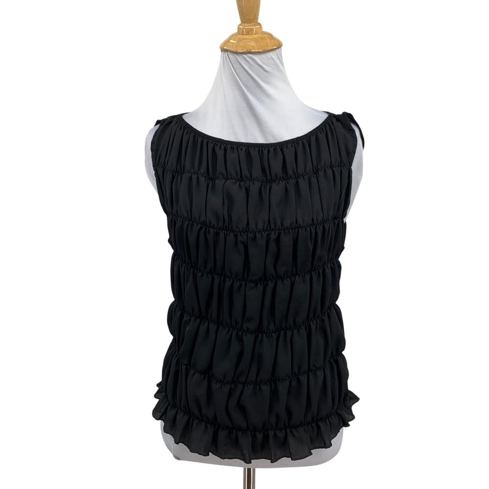 Peppermayo Tank Top Womens 10 Black Ruffle Hem Boat Neck Frill Trim Cropped